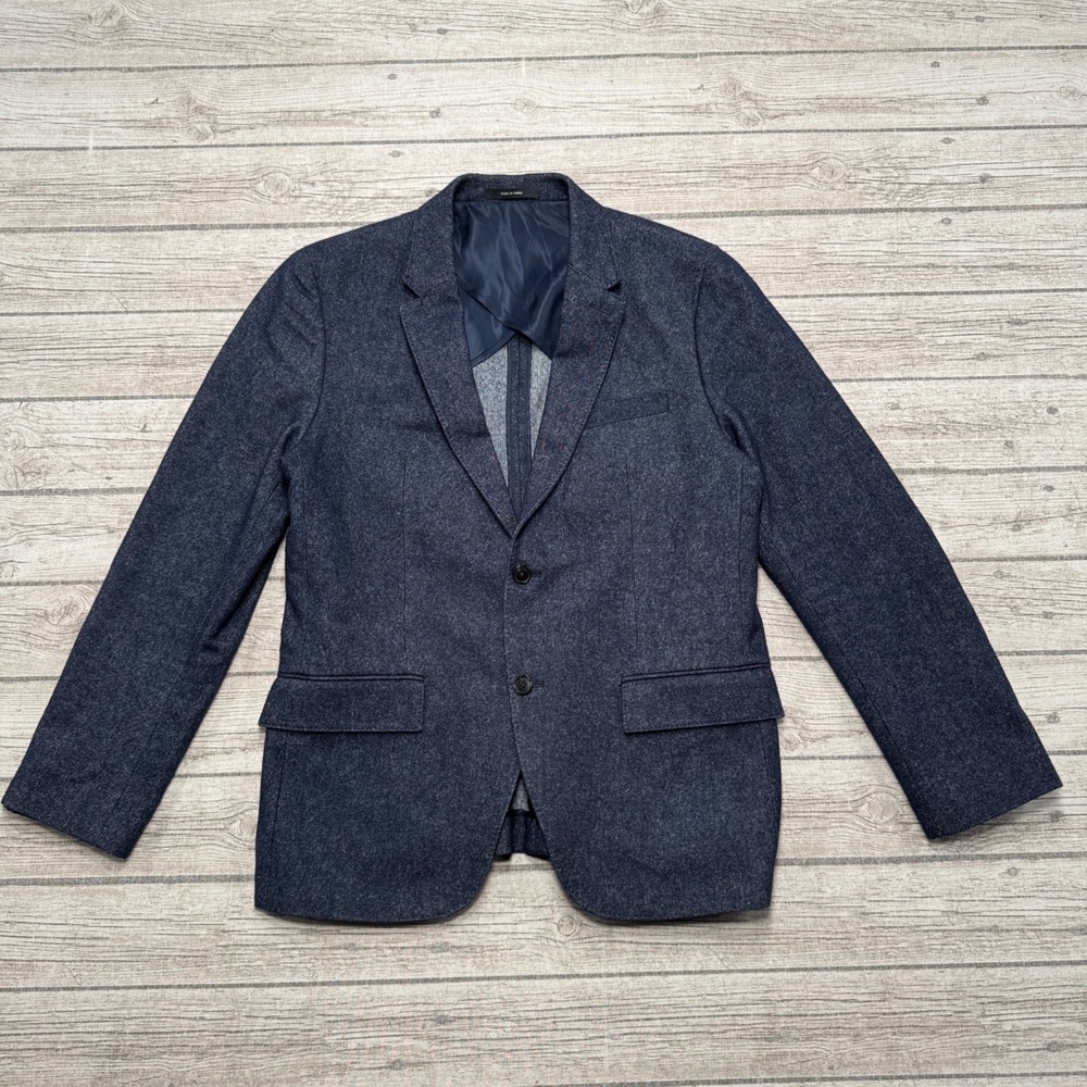 Club Monaco Blazer Men's 40 Navy Blue Grant Fit Two Button Textured Sport Coat